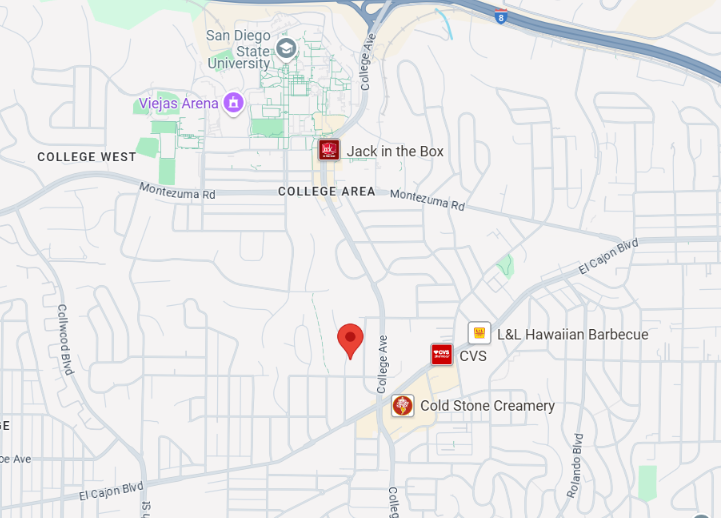 Map of hair salon in the SDSU college area